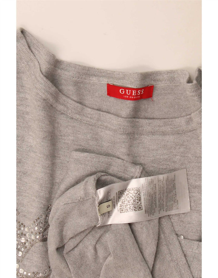 Guess Womens Graphic Top Long Sleeve UK 10 Small Grey Viscose