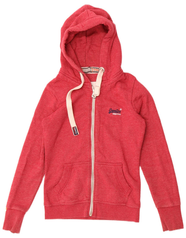 Superdry Womens Zip Hoodie Sweater UK 10 Small Red Cotton