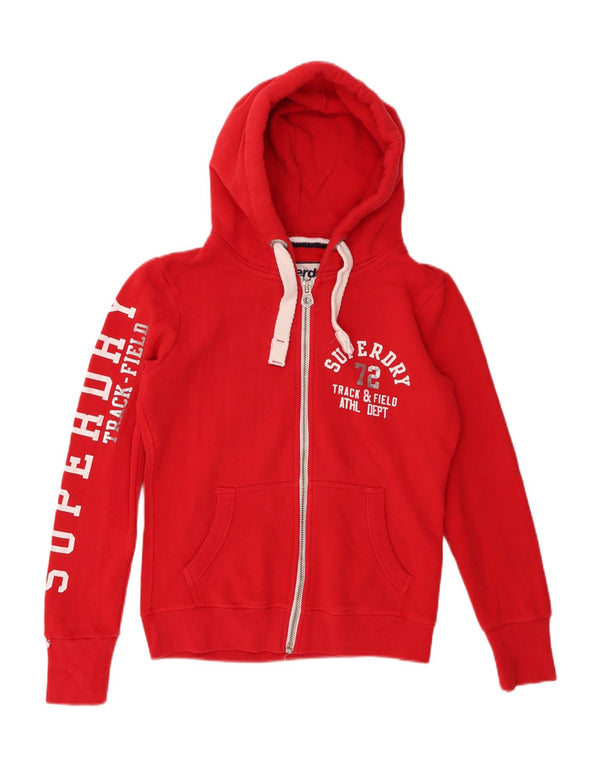 Superdry Womens Graphic Zip Hoodie Sweater UK 10 Small Red Cotton