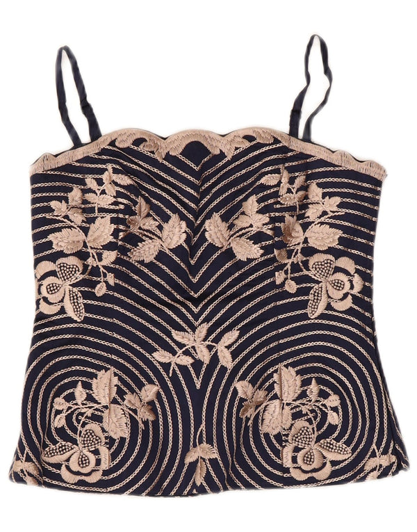 COAST Womens Corset Top UK 10 Small Navy Blue Floral Silk