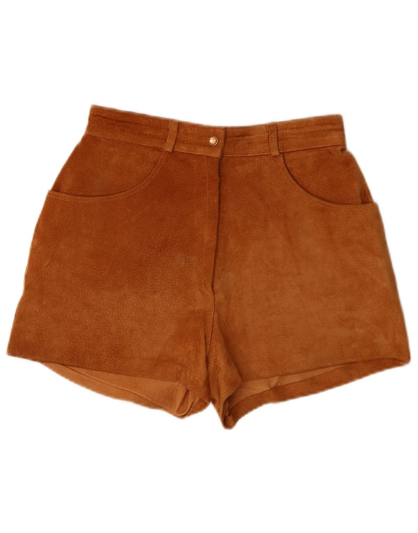 Vintage Womens High Waist Suede Shorts IT 44 Medium W25 Brown Leather