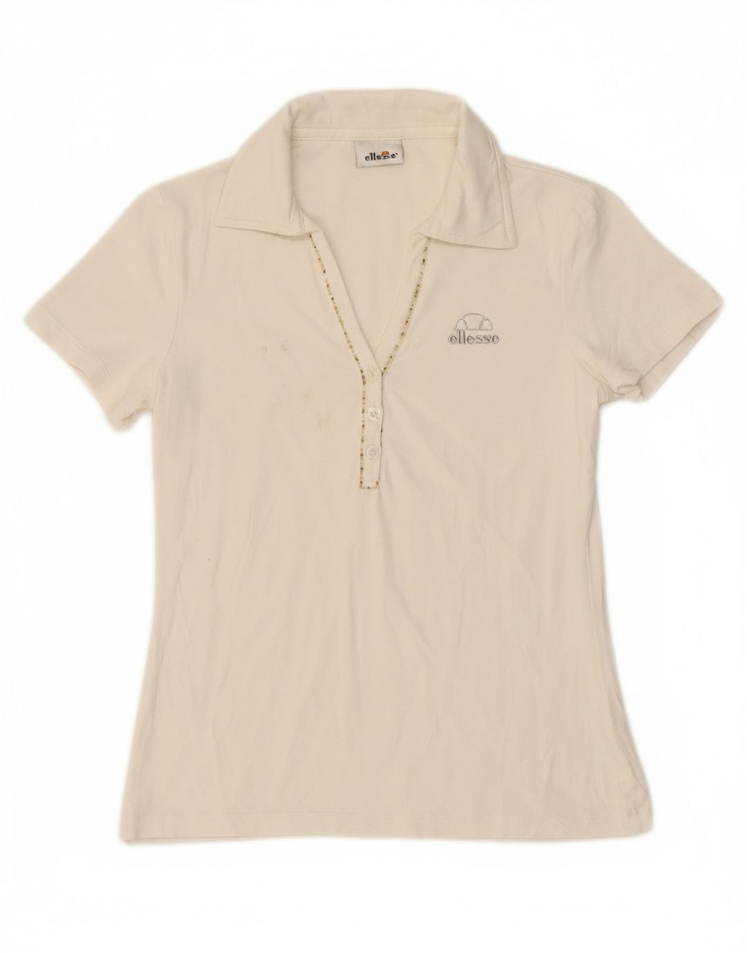 ELLESSE Womens Polo Shirt UK 8 Small White Cotton