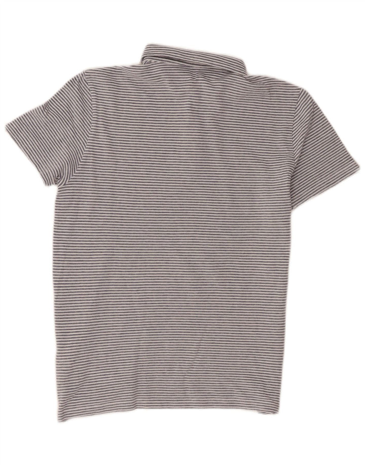 Massimo Dutti Mens Polo Shirt Medium Blue Pinstripe Cotton