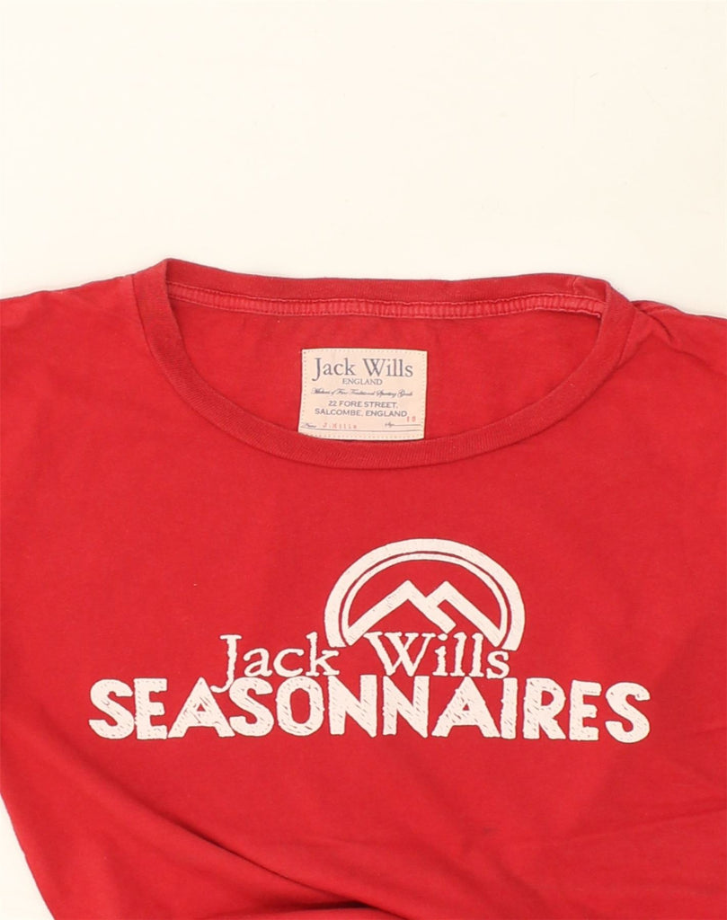 JACK WILLS Womens Graphic T-Shirt Top UK 10 Small  Red Cotton | Vintage Jack Wills | Thrift | Second-Hand Jack Wills | Used Clothing | Messina Hembry 