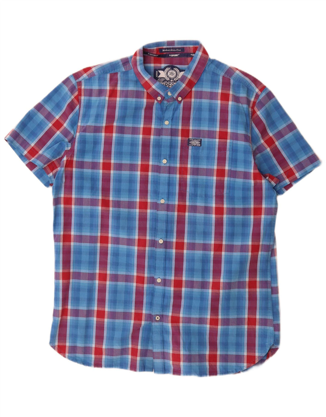 Superdry Mens Short Sleeve Shirt 2XL Blue Check Cotton
