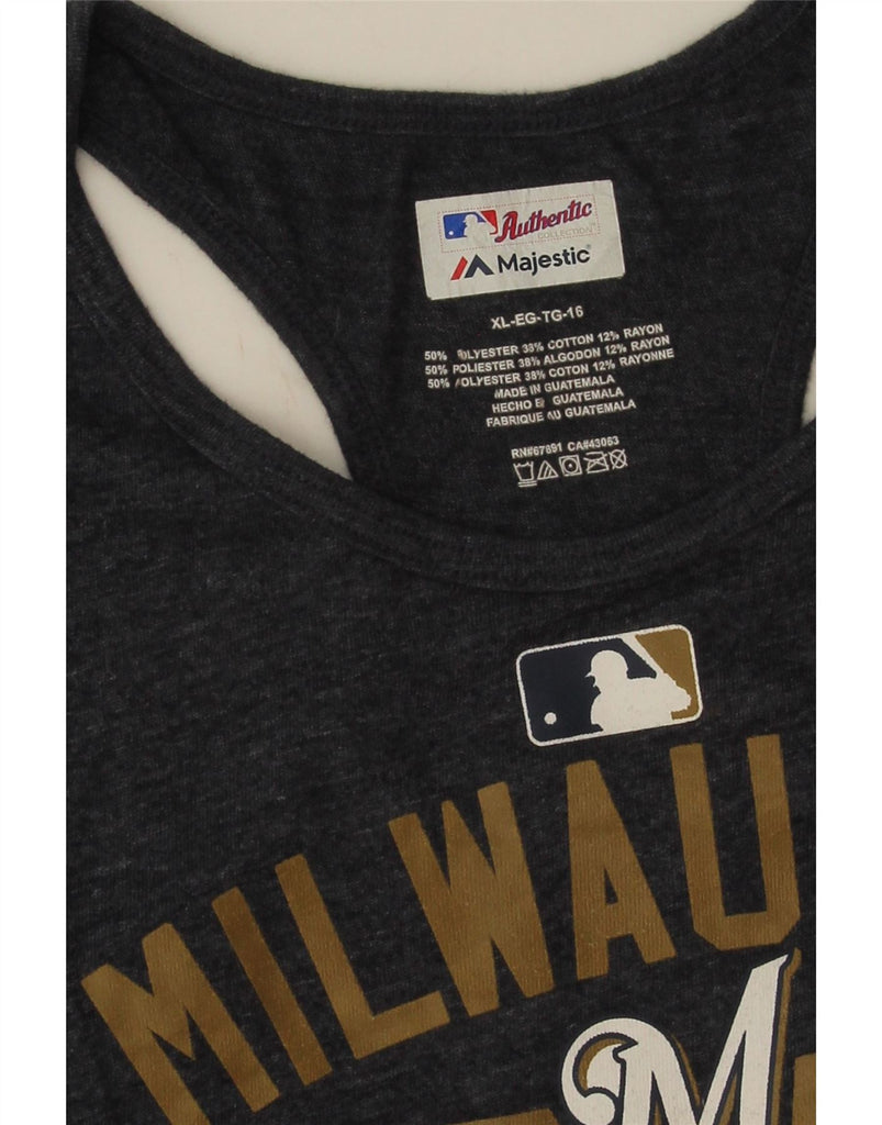 MAJESTIC Womens Milwaukee Graphic Vest Top UK 18 XL Navy Blue Cotton Vintage Majestic and Second-Hand Majestic from Messina Hembry 