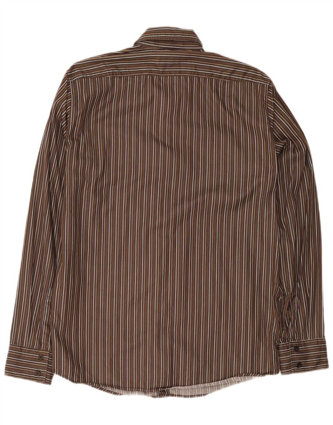 Hugo Boss Mens Shirt Medium Brown Pinstripe Cotton
