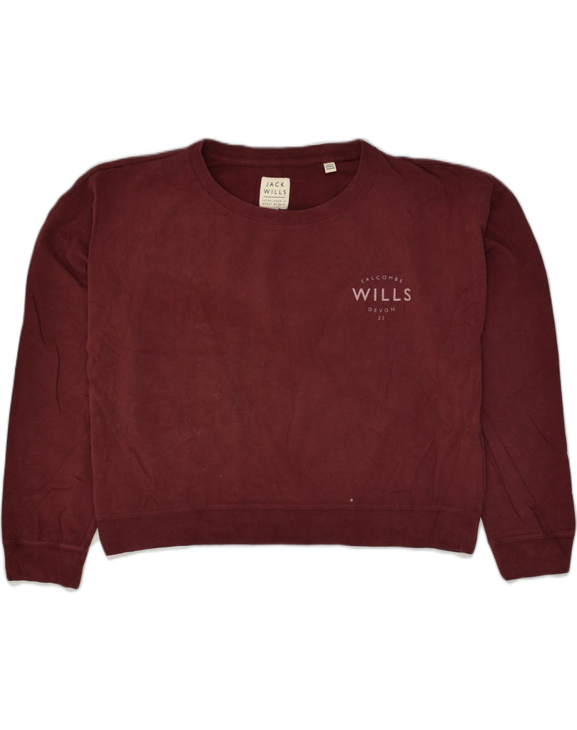 JACK WILLS Womens Crop Sweatshirt Jumper UK 16 Large Burgundy Cotton | Vintage Jack Wills | Thrift | Second-Hand Jack Wills | Used Clothing | Messina Hembry 