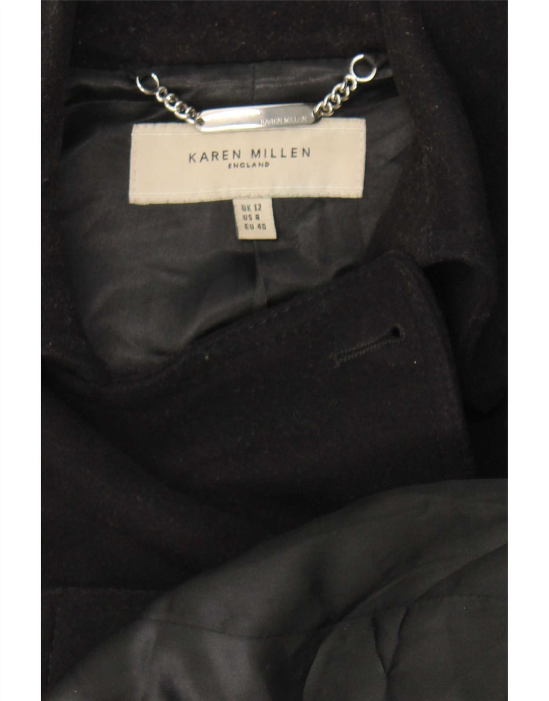 Karen Millen Womens Trench Coat UK 12 Medium Black Wool
