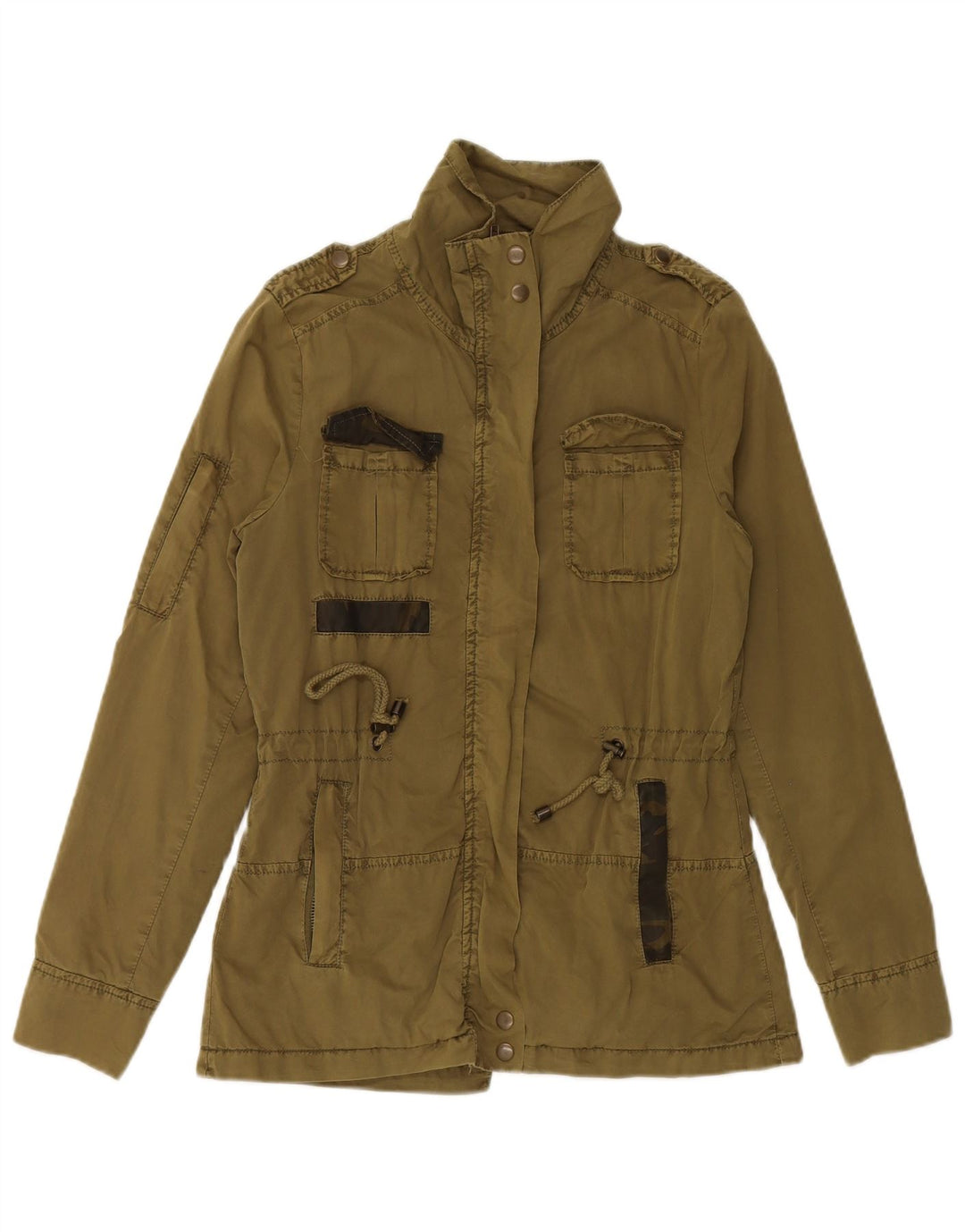 BRANDIT Womens Military Jacket UK 10 Small Khaki Cotton