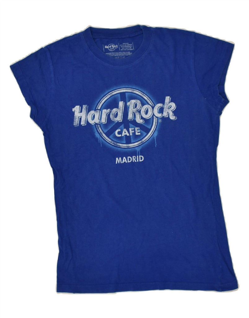 HARD ROCK CAFE Womens Madrid Graphic T-Shirt Top UK 12 Medium Blue Cotton | Vintage Hard Rock Cafe | Thrift | Second-Hand Hard Rock Cafe | Used Clothing | Messina Hembry 