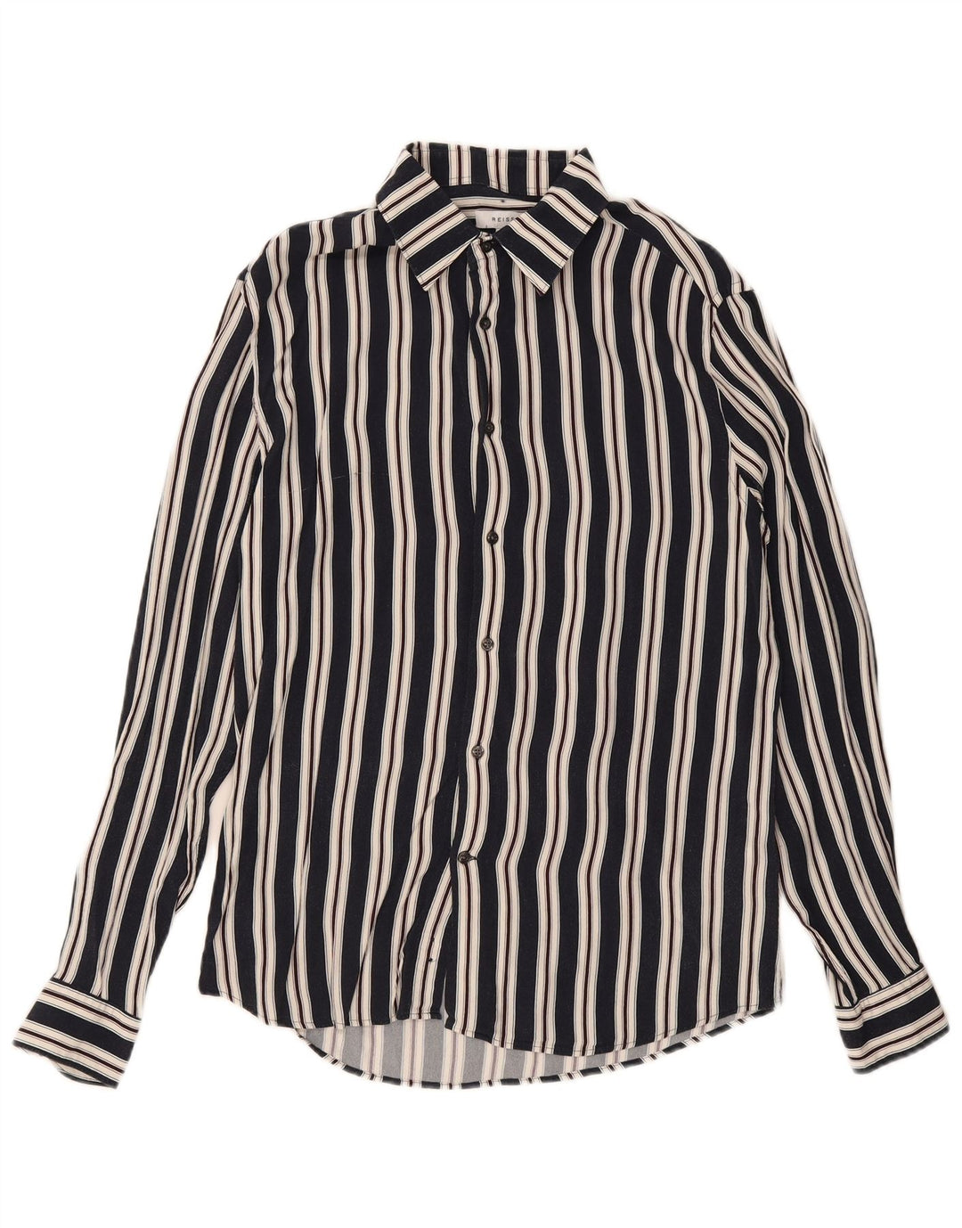 Reiss Mens Shirt Medium Navy Blue Striped Viscose