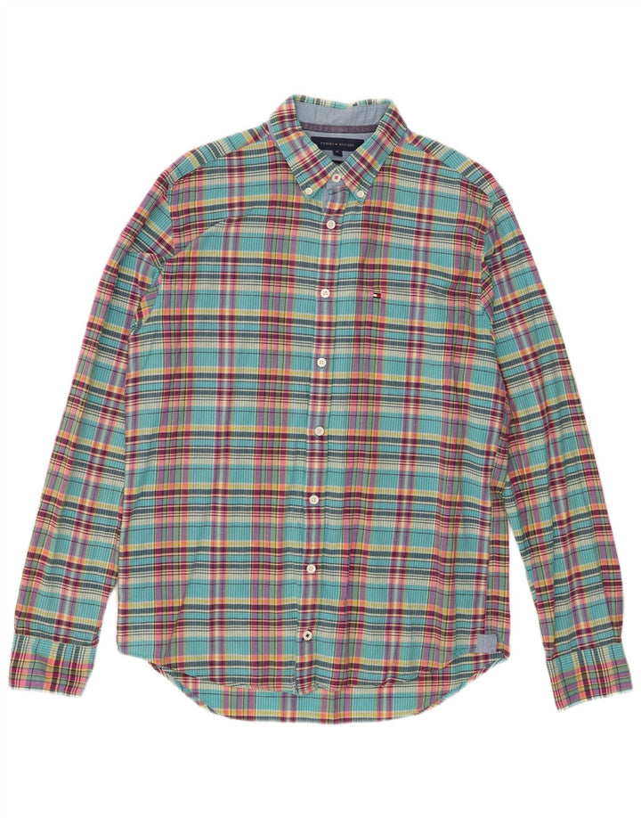 Tommy Hilfiger Mens New York Fit Shirt Medium Turquoise Check Cotton