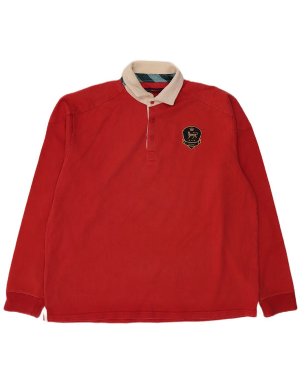 JOULES Mens Long Sleeve Rugby Polo Shirt 2XL Red Colourblock Cotton