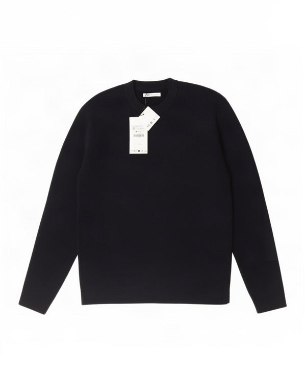 Zara Mens Crew Neck Jumper Sweater Medium Navy Blue Acrylic