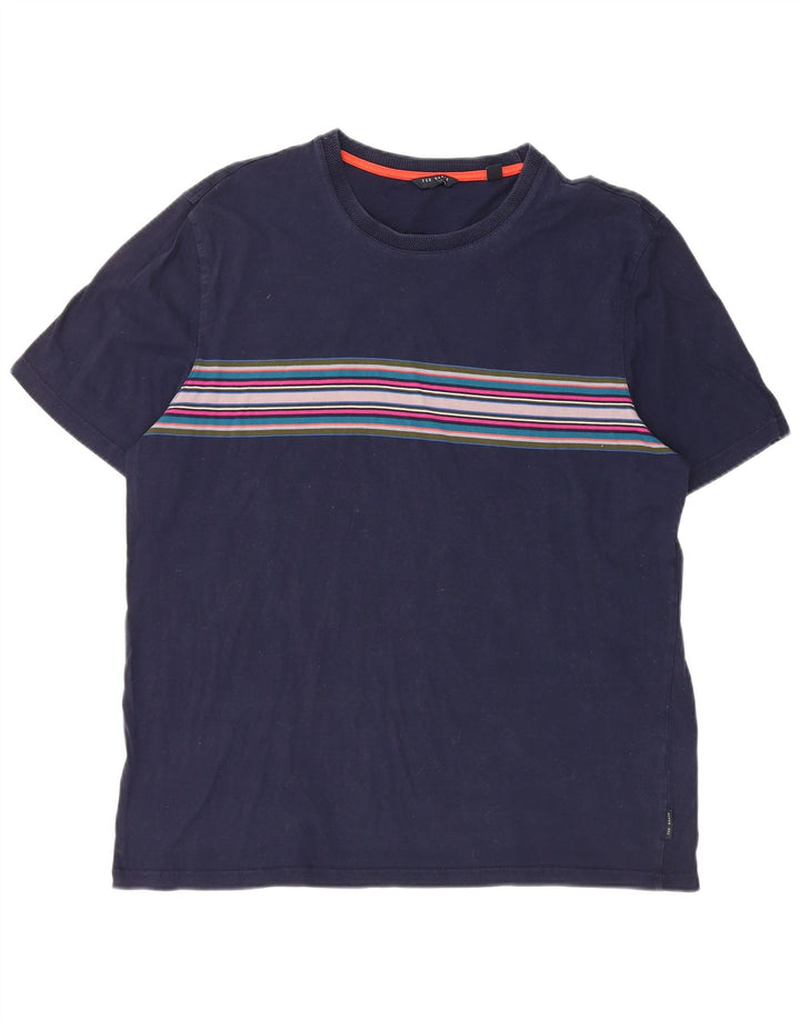 Ted Baker Womens T-Shirt Top Size 5 XL Navy Blue Striped Cotton
