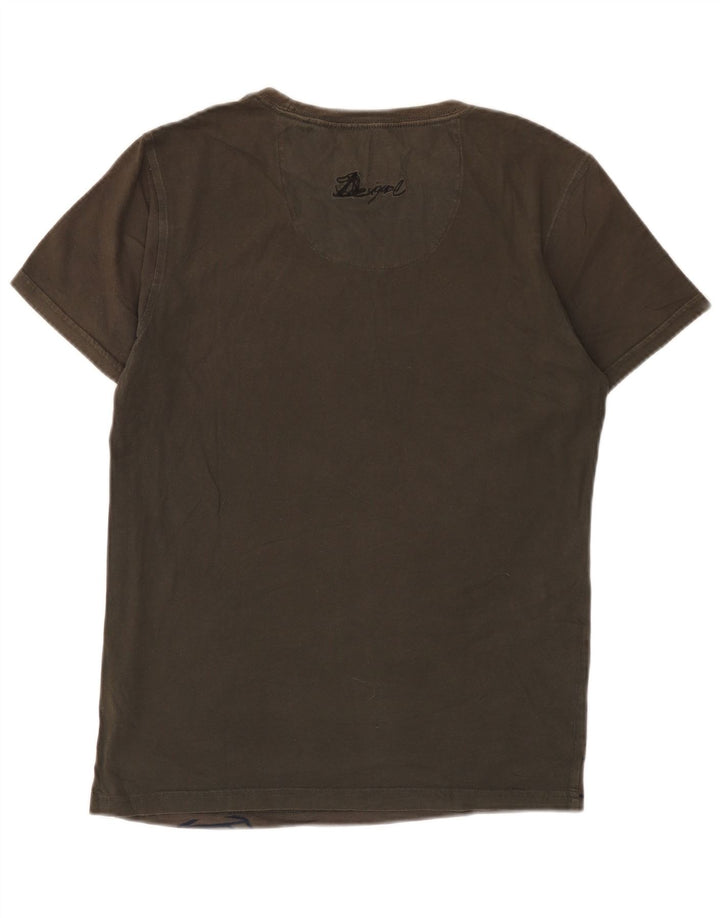 Desigual Mens Graphic T-Shirt Top Medium Brown Cotton