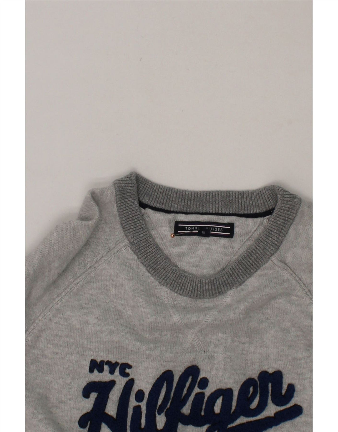 TOMMY HILFIGER Boys Graphic Sweatshirt Jumper 9-10 Years Grey Cotton Vintage Tommy Hilfiger and Second-Hand Tommy Hilfiger from Messina Hembry 