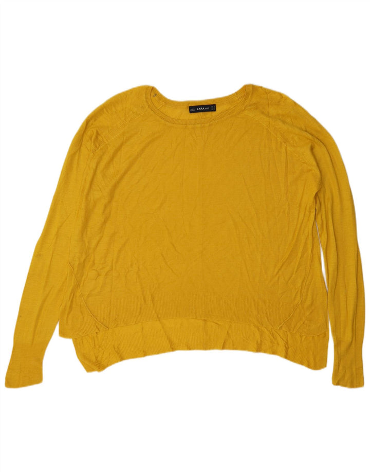 Zara Womens Oversized Boat Neck Jumper Sweater UK 14 Medium Yellow