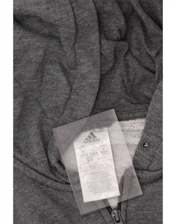ADIDAS Womens Graphic Zip Hoodie Sweater UK 12/14 Medium Grey Cotton