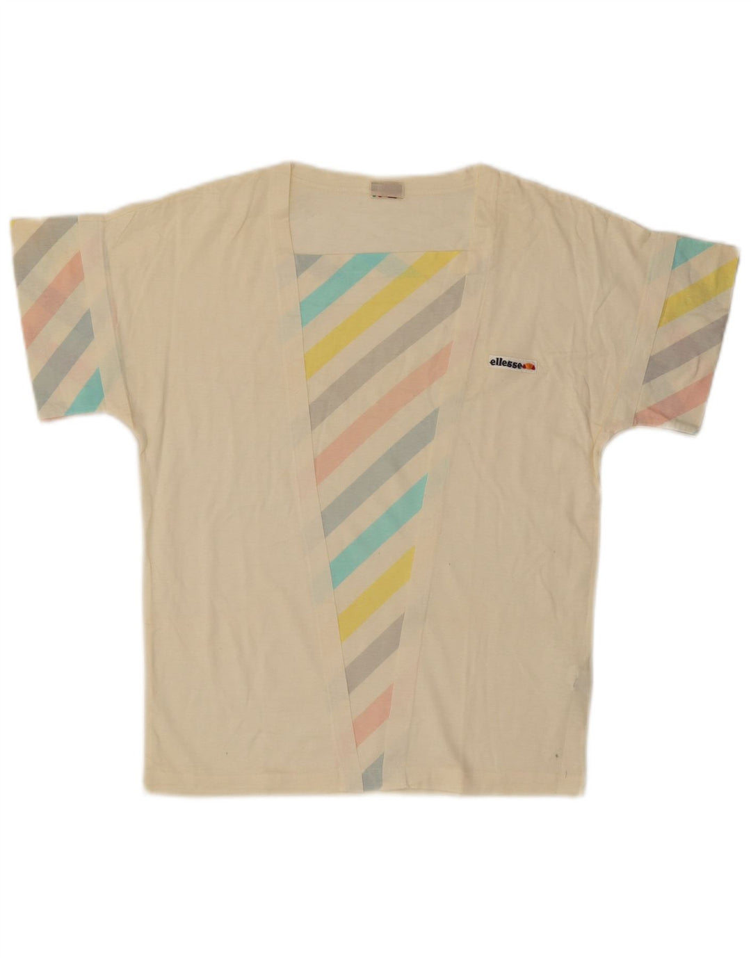 Ellesse Womens T-Shirt Top UK 12 Medium Off White Striped Cotton