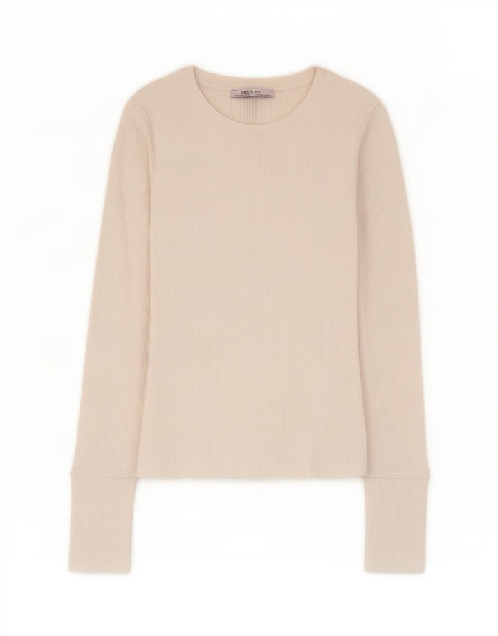 Zara Womens Crop Top Long Sleeve UK 8 Small White