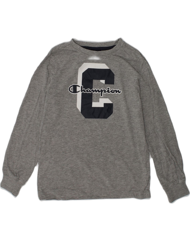 CHAMPION Boys Graphic Top Long Sleeve 5-6 Years XS Grey Cotton | Vintage Champion | Thrift | Second-Hand Champion | Used Clothing | Messina Hembry 