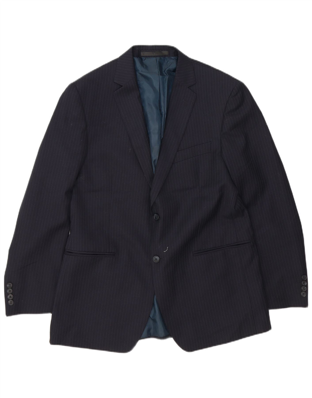 Marks & Spencer Mens 2 Button Blazer Jacket UK 42 XL Navy Blue Pinstripe