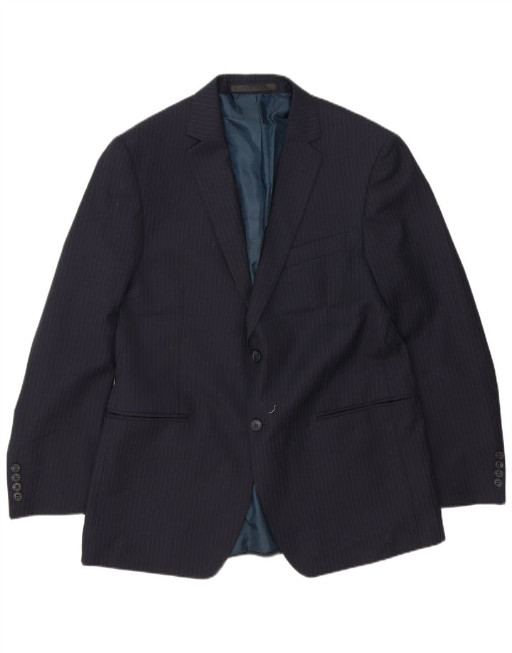 Marks & Spencer Mens 2 Button Blazer Jacket UK 42 XL Navy Blue Pinstripe