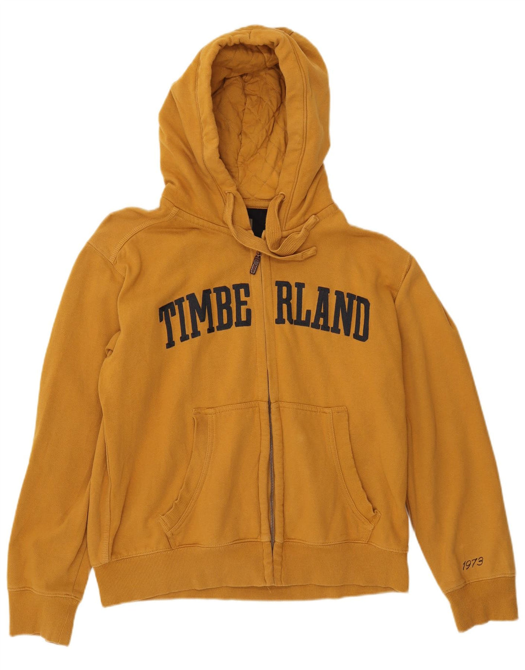 TIMBERLAND Mens Regular Fit Graphic Zip Hoodie Sweater Large Yellow Cotton