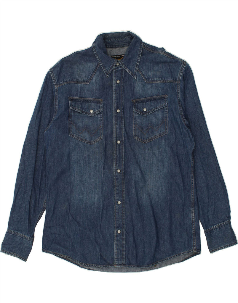 WRANGLER Mens Denim Shirt Medium Navy Blue Cotton | Vintage Wrangler | Thrift | Second-Hand Wrangler | Used Clothing | Messina Hembry 