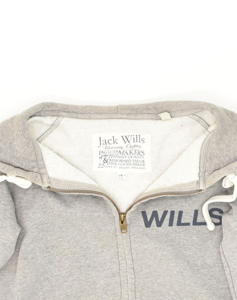 JACK WILLS Womens Graphic Zip Hoodie Sweater UK 8 Small Grey Cotton | Vintage Jack Wills | Thrift | Second-Hand Jack Wills | Used Clothing | Messina Hembry 