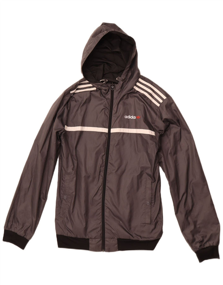 ADIDAS Mens Hooded Reversible Jacket UK 36 Small Grey Polyester