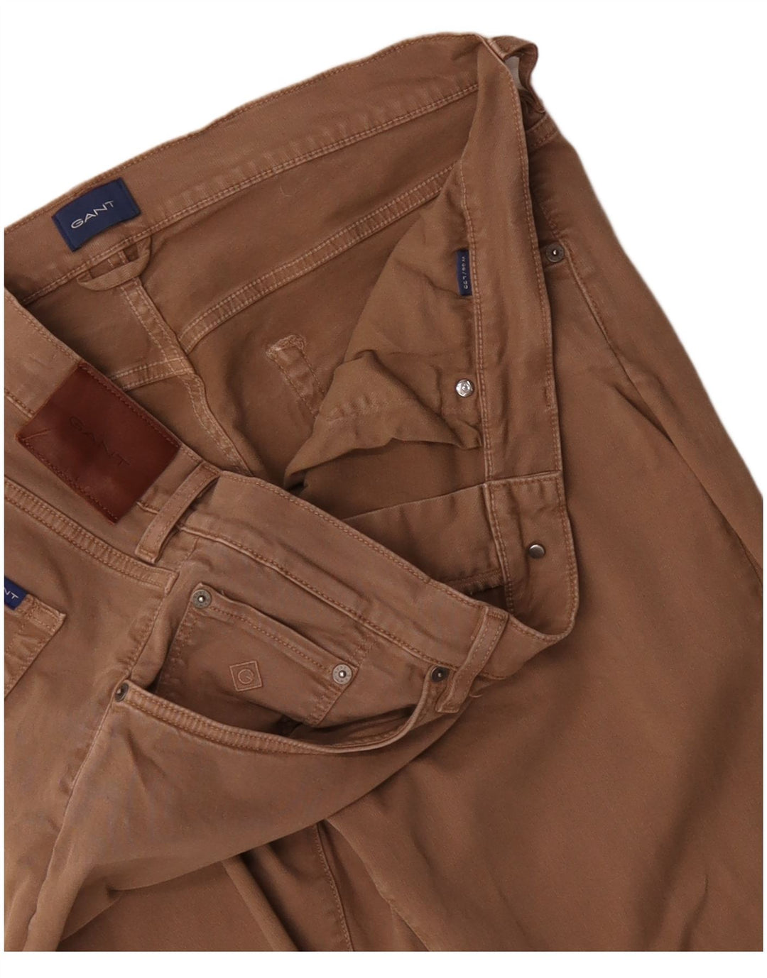 GANT Mens Straight Casual Trousers W38 L29 Brown Cotton