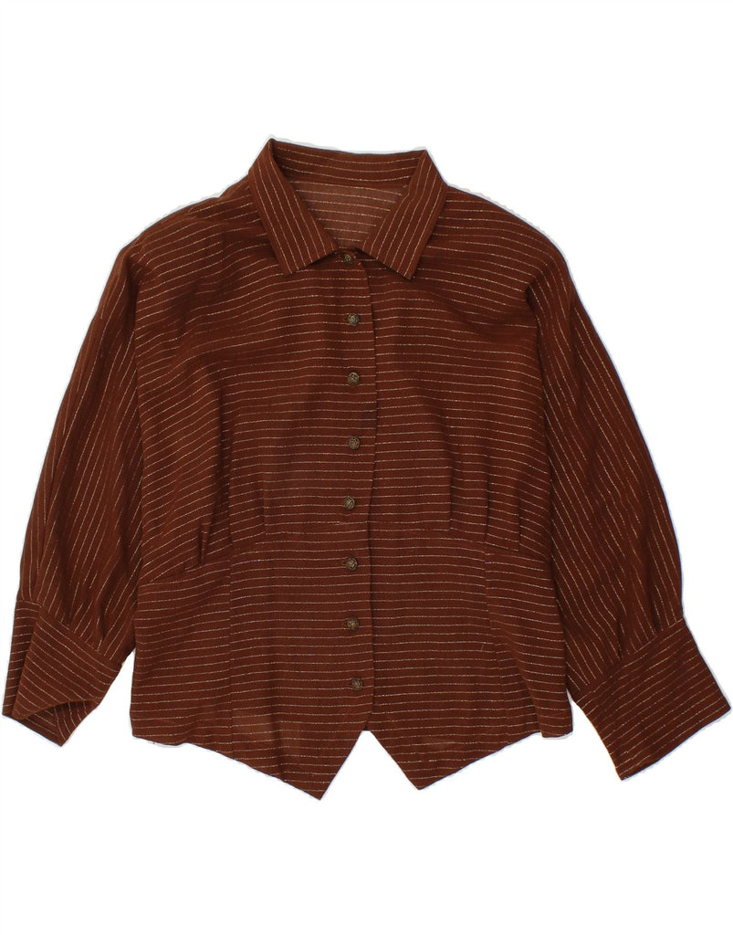 VINTAGE Womens Shirt UK 16 Large Brown Striped | Vintage Vintage | Thrift | Second-Hand Vintage | Used Clothing | Messina Hembry 