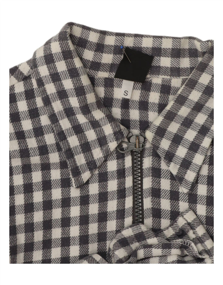 Vintage Womens Teddy Bear Oversized Flannel Shirt UK 10 Small Grey Gingham