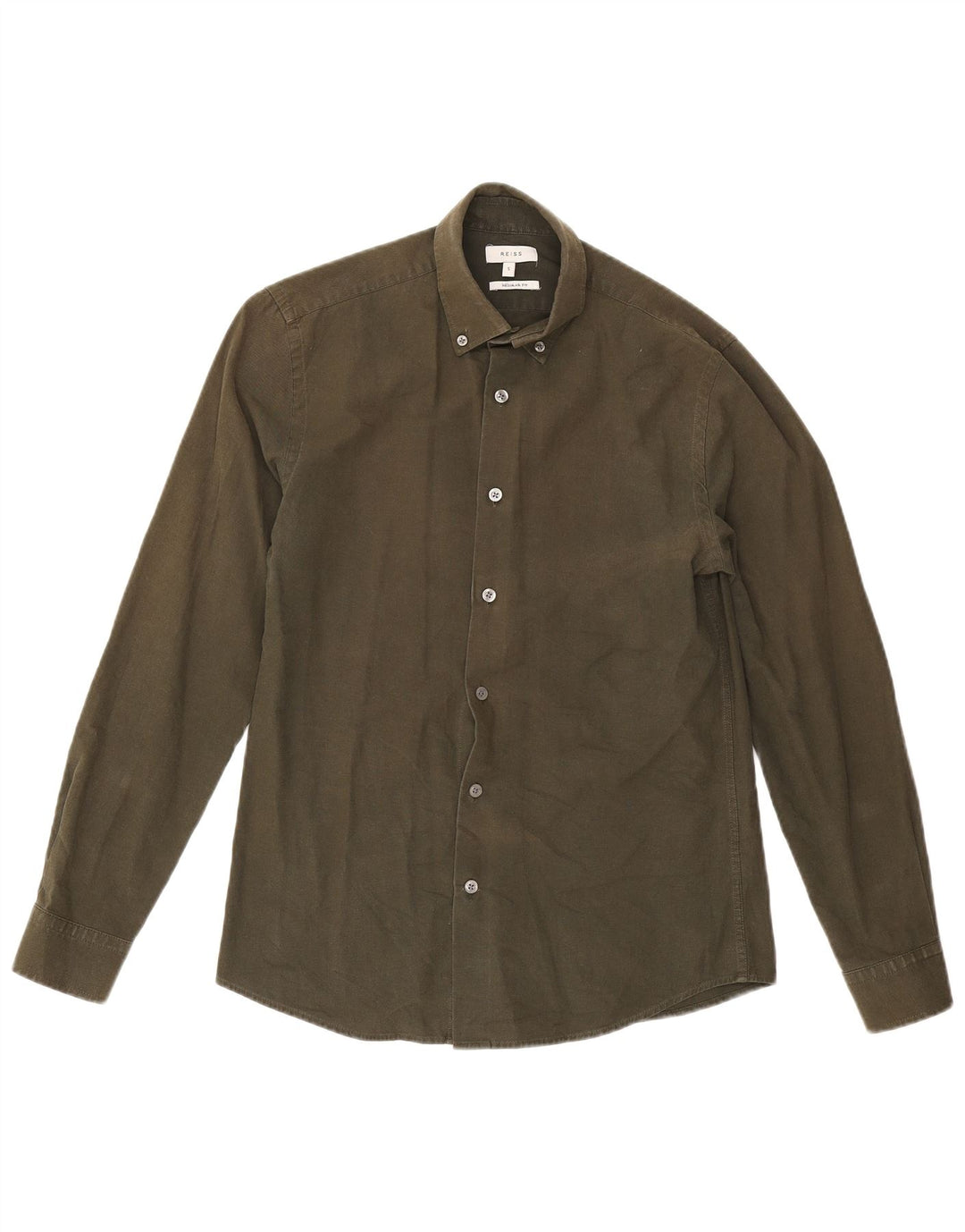 Reiss Mens Regular Fit Shirt Small Khaki Cotton