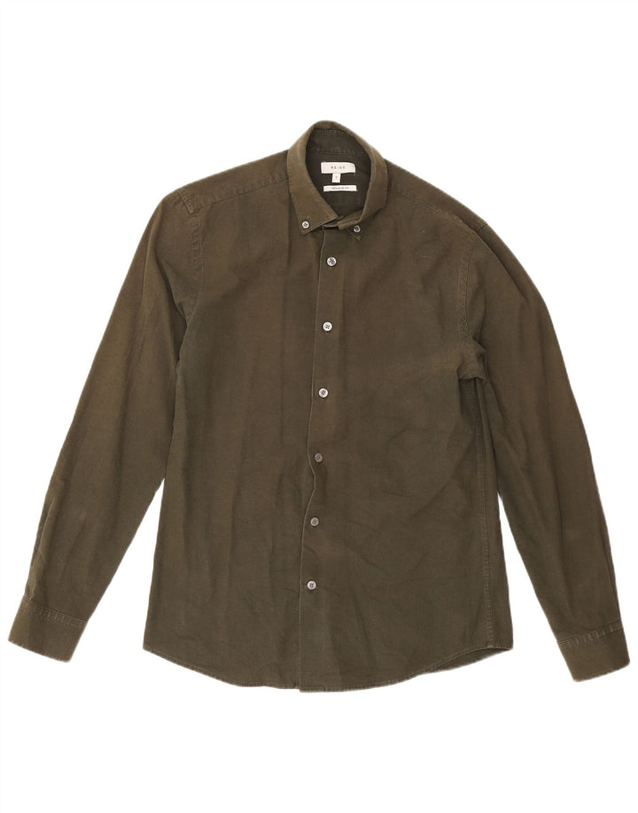 Reiss Mens Regular Fit Shirt Small Khaki Cotton