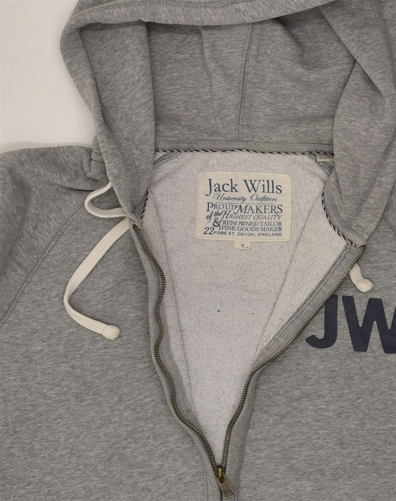 JACK WILLS Mens Graphic Zip Hoodie Sweater Small Grey Cotton | Vintage Jack Wills | Thrift | Second-Hand Jack Wills | Used Clothing | Messina Hembry 