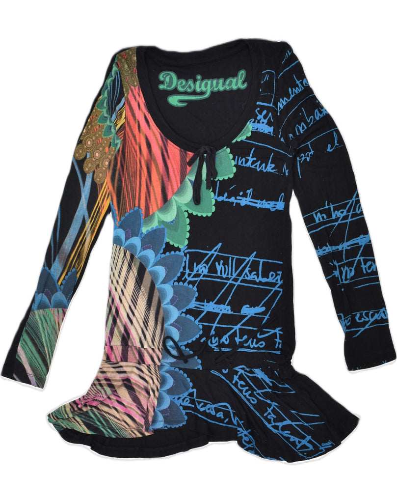 DESIGUAL Womens Graphic Tunic Top UK 6 XS Black Cotton | Vintage Desigual | Thrift | Second-Hand Desigual | Used Clothing | Messina Hembry 