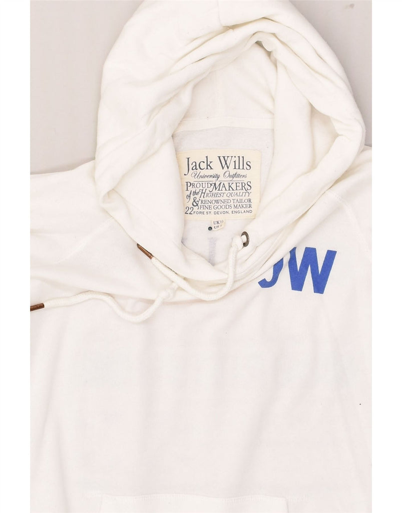 JACK WILLS Womens Oversized Graphic Hoodie Jumper UK 10 Small White Cotton | Vintage Jack Wills | Thrift | Second-Hand Jack Wills | Used Clothing | Messina Hembry 