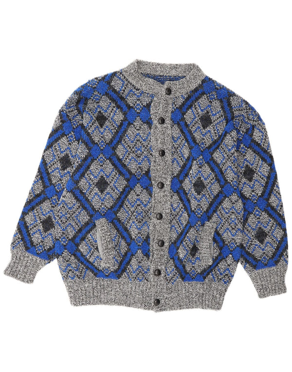 Vintage Mens Cardigan Sweater Large Grey Geometric