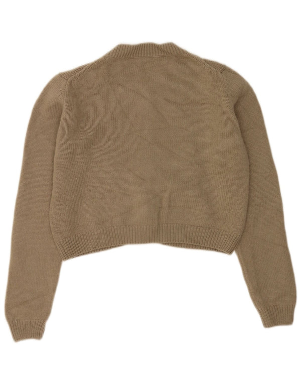 Massimo Dutti Womens Crop Cardigan Sweater UK 14 Medium Khaki Wool