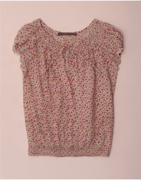 Zara Womens Blouse Top UK 10 Small White Floral Cotton