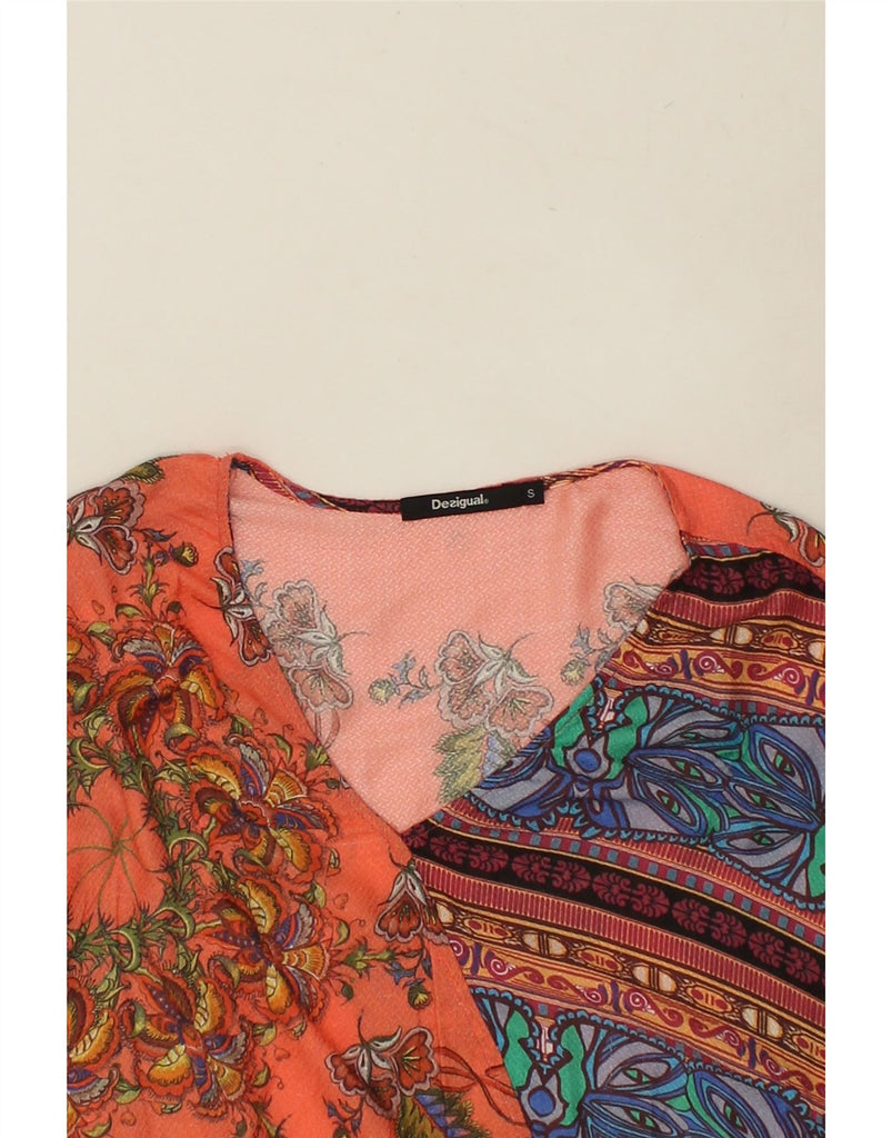 DESIGUAL Womens Long Sleeve Oversized Blouse Top UK 10 Small Orange Floral | Vintage Desigual | Thrift | Second-Hand Desigual | Used Clothing | Messina Hembry 