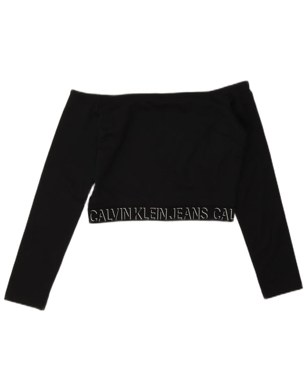 Calvin Klein Jeans Womens Graphic Crop Off Shoulder Top UK 10 Small Black