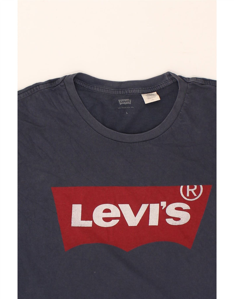 LEVI'S Womens Graphic T-Shirt Top UK 16 Large Navy Blue Cotton | Vintage Levi's | Thrift | Second-Hand Levi's | Used Clothing | Messina Hembry 