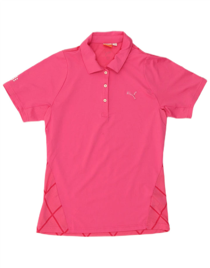 PUMA Womens Polo Shirt UK 12 Medium Pink Geometric Polyester