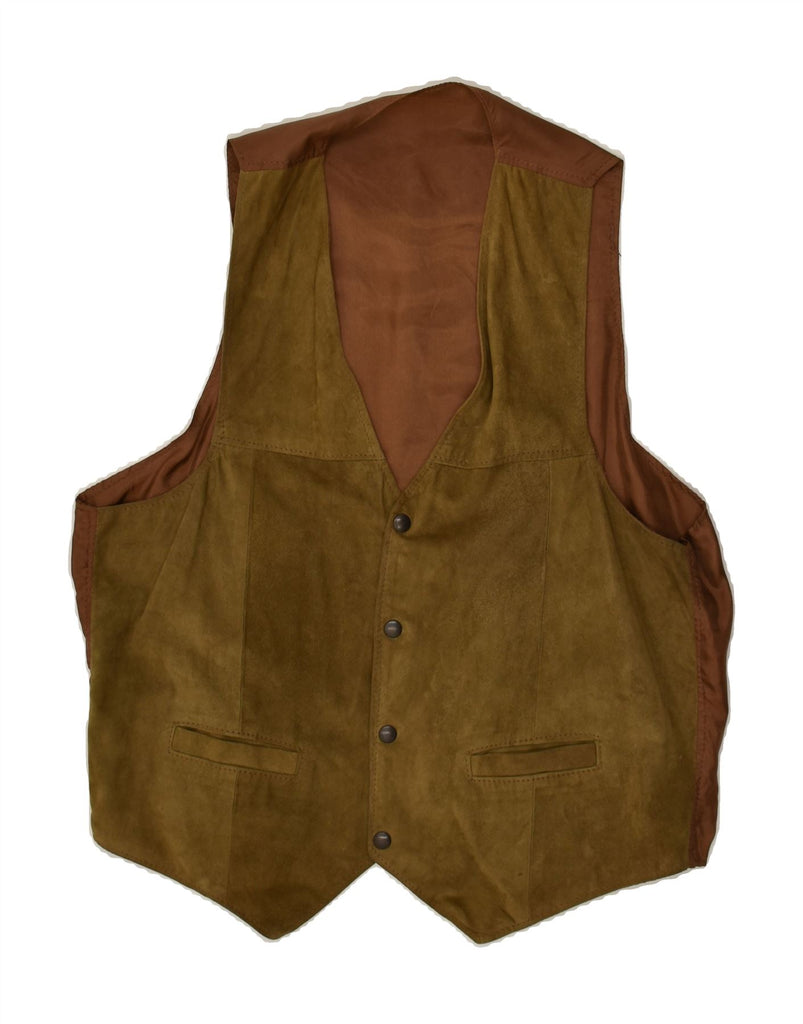 VINTAGE Mens Leather Waistcoat Small Khaki | Vintage Vintage | Thrift | Second-Hand Vintage | Used Clothing | Messina Hembry 