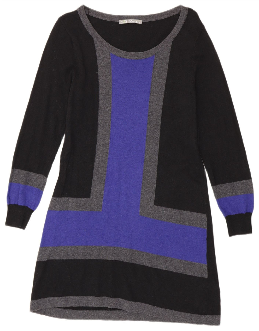Marks & Spencer Womens Jumper Dress UK 14 Medium Black Colourblock Viscose